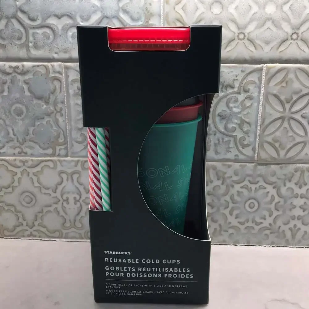2019 Starbucks Exclusive Holiday Christmas Reusable Cold Cups w/Lids & Straws